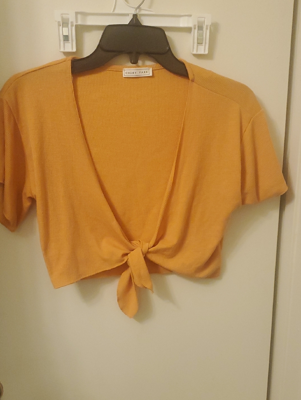 emory park Mustard Knit Tie-Front Crop Top